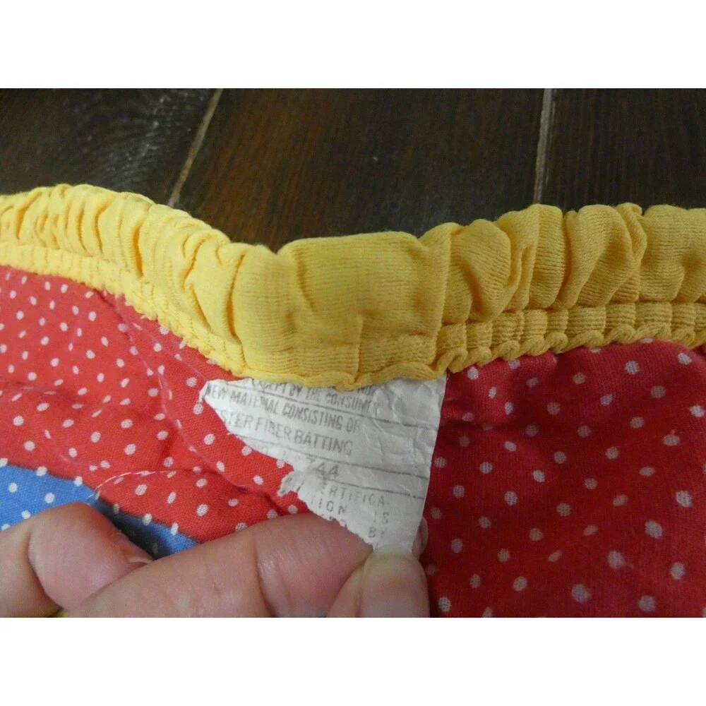 VTG Handmade Baby Blanket Quilt Nursery Rocking Horse Rainbow Ruffle 42